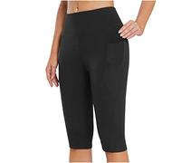 Cocila Legging Coton Femme Confortable Extensible 3/4 Taille Entraînement Haut Contrôle Course À Pied Yoga Abdomenpantalon Court Poches Pantalon Equitation Pantacourt Ete Panta Été Leggings Le Noir