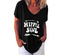 Cocila Lettre Womens Plus Tops Neck T Shirts Short Blouse Sleeve Print Taille V Casual Women's Tops Manches Longues Noir T De Sport Femme Tee Manche Longue Y2K Femme Broderie Anglaise