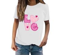 Cocila Love Tee Shirts Manche Longue Femmes à Manches Courtes Et Col Rond pour Haut DéContracté avec Lettres d'amour ImpriméEs La Saint Valentin Nouvelle éTé Haut Chic Et