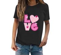 Cocila Love Tee Shirts Manche Longue Femmes à Manches Courtes Et Col Rond pour Haut DéContracté avec Lettres d'amour ImpriméEs La Saint Valentin Nouvelle éTé Haut Chic Noir