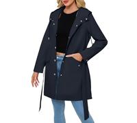 Cocila Manteau Pour Femme Veste à Capuche Avec Ceinture Et Poche IdéAl La Saison Pluies Chat Dark Blue L Courte Femmes Veste En Daim Femmes Vintage Blaser Printemps Grande Taille