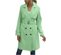 Cocila Mid Long Trench Coat For Women Double Breasted Classic Lapel Windproof Overcoat Fashion Outerwear With Belt Veste De Pluie Chaude Green S Veste Legere Femmes Mi Saison Manteaux Et