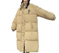 Cocila New Thick Stand Collar Cotton Padded Coat Women Winter P Letter Plus Long Bread Loose Over The Knee Jolies Vestes Noires Pour Femmes (Khaki M) Blouson Cuir Femmes Manteau Demi Saison Femme
