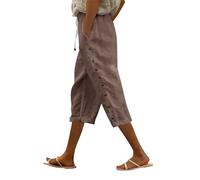 Cocila Pantalon Coton Et Lin Femme Couleur Unie Élastique Sept Pantalons Plage Décontractés Gris Chic Fluide Été en pour De Jogging Taille Elastique Chino Kaki Velours Harem Large Grande Café XXL