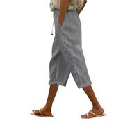 Cocila Pantalon Coton Et Lin Femme Couleur Unie Élastique Sept Pantalons Plage Décontractés Gris Chic Fluide Été en pour De Jogging Taille Elastique Chino Kaki Velours Harem Large Grande Grey L