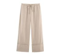 Cocila Pantalon en Lin Femme Fluide Été Léger Ample pour Femme Décontracté Coton Long À Jambes Larges avec Poches Golf Large Sarouel Coton Soie Jupe Culotte Grande Taille Pantalons Femmes Kaki S