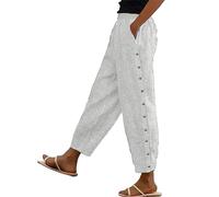 Cocila Pantalon Ete Femme Leger À Taille Élastique pour Femmes Imprimé Rayé Bouton Latéral Jupe Culotte Grande Été Fluide Jegging Haute Elastique Golf Jogging Large Lin Coton Linen Pants De Grey XL
