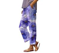 Cocila Pantalon Ete Femme Leger Décontracté en Coton Et Lin pour Femmes Imprimé Botanique Poches Amples Confort Fluide Linen Pants Women Elastique Grande Taille Haute Portefeuille A Nouer Rouge 4XL