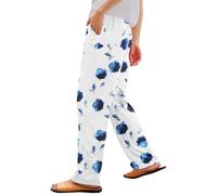Cocila Pantalon Femme Chic Et Élégant Décontracté Patchwork À Poches Amples pour Fluide Été Chino Lin Elastique Léger Senior Taille De Travail Golf Ete Large Jogging Haute Coton Jupe Culotte Marine