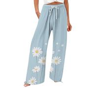 Cocila Pantalon Femme Elegant Fluide Ample À Cordon De Serrage Imprimé Rétro pour Femme Décontracté Taille Haute Jambe Large Ballon Lin Golf Ete Jogging Élégante Jupe Culotte Grande D Ete