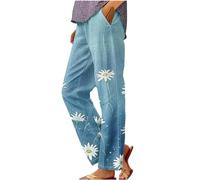 Cocila Pantalon Femme Été Fluide Décontractée Décontracté en Coton Et Lin pour Femmes Imprimé Botanique Poches Amples Jogging Large Travail Sarouel Élégante Ete Leger Portefeuille A Nouer Blanc XL