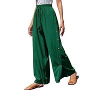 Cocila Pantalon Femme Été Fluide Décontractée Décontracté en Lin À Jambes Larges pour Femmes Élastique Taille Haute Cravate Fendu sur Le Côté Jupe Culotte Grande Golf D Ete Leger Travail
