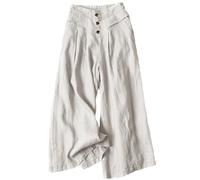 Cocila Pantalon Femme Été Fluide en Coton Et Lin pour Femme Coupe Ample Jambes Larges Style Décontracté Taille Élastique avec Poches Golf Leger Large Ete Jupe Culotte Grande Jogging Droit Blanc XL