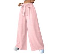 Cocila Pantalon Femme Été Léger Long Décontracté pour Femme Taille Haute Coupe Ample Randonnée Lin Chic Leger Fluide Confort en Elastique Viscose Large Coton Palazzo Baggy Jupe Culotte Golf Rose XXL