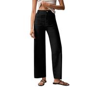 Cocila Pantalon Femme Été Léger Long Élastique De Couleur Unie pour Femmes Loisirs Taille Elastique Haute Portefeuille A Nouer Fluide Grande Ete Lin Viscose Confort Leger Décontracté Baggy Le Noir