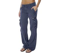 Cocila Pantalon Femme Taille Haute Large Cargo pour avec Poches en Plein Décontracté Ripstop Militaire Construction Work Pants Fluide Printemps Été Lin Grande Chic Portefeuille A Nouer Jogging
