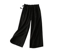 Cocila Pantalon Femme Taille Haute Pantalons Couleur Unie Coton Lin Élastique Longs Plage Loisirs Pantacourt Tailleurs-Pantalons Jogging Chic Et Elegant Yoga Fluide Été Sarouel Jupe Culotte Le Noir