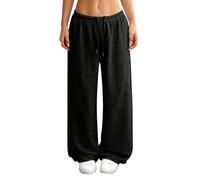 Cocila Pantalon Fluide Femme Été Boho Décontractés Pantalons Taille Haute Elastique Cordon Serrage Confortable Léger Elegant Respirant Ample Jogging Plage Pants avec Poches Le Noir M