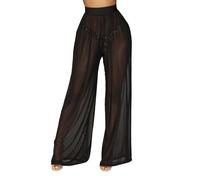 Cocila Pantalon Large Fluide pour Femmes De Bain Transparent en Couvrant Le Bas Bikini Taille Élastique Jambes Larges Et Léger Femme Été Haute Blanc Printemps Grande Sport Élastique Ete Le Noir XXL