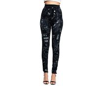 Cocila Pantalon Large Noir Pantalons De Yoga Convient pour Les Femmes Jeans Élastiques Leggings Imprimé À Rayures Thermique Imitation Denim Leggings Collants Pantalon De Randonnée Legging