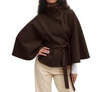 Cocila Ponchos à Manches Chauve Souris Pour Femmes Manteau En Laine Col Montant Ceinture Cape Veste D'hiver Courte Long Chic (Coffee Xl) Blouson Printemps éTé Bombers Hiver Jean Rose