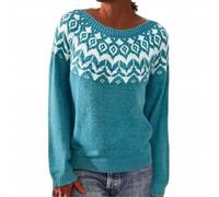 Cocila Pull À Manche Longue Femme Tricoté Imprimé Rétro pour Décontracté | Ample Col Du Cou Manches Longues Léger Court Sweatshirt En Cachemire Pulls Laine Automne Sous Chaud Hiver Over Femmme