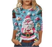 Cocila Pull de Noel Femme À Manches 3/4 Imprimé Mignon Coupe Ample Legging | Décontractée Plat Tenue Élégante Sweat Oversize Chaud Drole Christmas Sweater Pulls Over Gilet Vetement Hiver Cashmere Moche