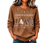 Cocila Pull de Noël Femme Pour les Mois en -Bre Imprimé Col Automne Haut | Halloween Thanksgiving Sweat Manteaux Noirs Habillées Veste Chaude Grande Taille Drole Vintage Pulle Moche Chic Christmas