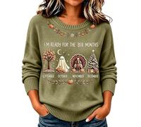 Cocila Pull de Noël Femme Pour les Mois en -Bre Imprimé Col Automne Haut | Halloween Thanksgiving Sweat Manteaux Noirs Habillées Veste Chaude Grande Taille Drole Vintage Pulle Moche Chic Christmas