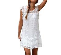 Cocila Robe Été Femme de Plage Rétro Robes Col V Lâche sans Manches Bohème A-Line Gland Mini Robe BohèMe Floral Robe De Cocktail Dentelle Creuse éTé Style Plage Robe De Cocktail