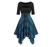 Cocila Robes Renaissance Femmes Plaid Tops Plus Size Slim Belted Irregular