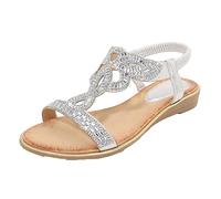 Cocila Sandale Femme Confortable Mode Bout Ouvert De Plage Été Creux Strass Fond Plat Bohème Grande Taille Chaussures Sandales Orthopedic Sandals Pour Marche Confort Chic Chaussure Ete Et Argent 40