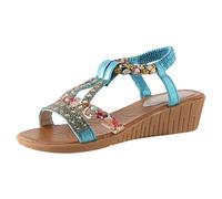 Cocila Sandale Femme Confortable Mode Bout Ouvert De Plage Strass Décor Slingback Sandales Été Compensées Bohèmes Chaussure 44 Chaussures Plates Pour Femmes Ete D Sandalettes Confortables Bleu 37