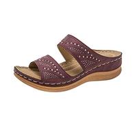 Cocila Sandale Semelle Femme Claquette Plateforme Compensée Summer -On Beach Open Toe Sandales Respirantes Chaussures De Chaussure Ete Confortable Orthopediques Femmes A Talon Claquettes Cuir Vin