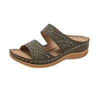 Cocila Sandale Semelle Femme Claquette Plateforme Compensée Summer -On Beach Open Toe Sandales Respirantes Chaussures De Chaussure Ete Confortable Orthopediques Femmes A Talon Claquettes Cuir Kaki