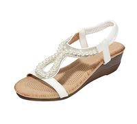 Cocila Sandales Bout Ouvert Femme Bijoux Women'S Spring And Summer Fashion Beads With Sandals Sandale Voute Plantaire Pieds Nus Randonnée Chaussure Confort Piscine Compensee Ete Pied Extra Large Blanc