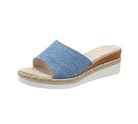 Cocila Sandales Compensées D'Été Confortables Claquettes Tissu De Couleur Assortie Bout Ouvert Décontracté Talon Pente Semelle Épaisse Sippers Femme Cuir Chaussures Confort Chic Compensee Bleu 39