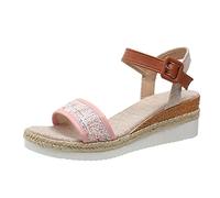 Cocila Sandales Cuir Mesdames éTé Paillettes DéCoratives Bout Ouvert Boucle Talon Compensé Semelle éPaisse Sandales Femmes confort Chaussure De Marche Femmes Sabot Plastique Naturel Pied Large 44