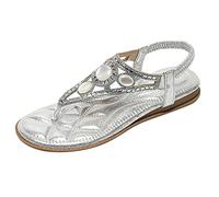 Cocila Sandales De Plage Femmes Confortables BohèMes Tongs Glamour String Pour Strass DéCor Slingback Plates (Silver 40) Chaussure Entre Doigt Femmes Chaussure Grande Taille 43 Brown Shoes