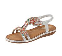 Cocila Sandales Femme Confortables Pour Femmes Confort Avec Bride À La Cheville Élastique Décontracté Bohème Chaussures De Plage Strass Perles Décontractées Bout Ouvert Talons Bas Et Nu-Pieds Argent