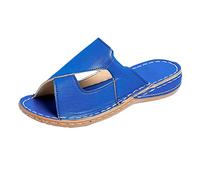 Cocila Sandales Femme Été Compensées Claquettes À Semelle Épaisse Confortables Bout Ouvert En Cuir De Couleur Unie Pour Dames Chaussure Talon Compensé Mules Chaussures Orthopédique Ete Bleu 40