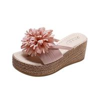 Cocila Sandales Femme Été Compensées Claquettes Inférieure Printemps Dames Fleurs Et Talons Pantoufles Épaisses En Tissu De Pente D'Été Pour Femmes Mule Sandale Talon Chaussure Orthopédique Ete
