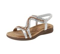 Cocila Sandales Femme Été Confortable Chaussures Plates Femmes Confort Avec Bride À La Cheville Élastique Décontracté Bohème De Plage Sans Lacet Strass Appartements Bout Ouvert Ouvertes Basket Argent