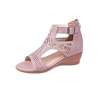 Cocila Sandales Femme Été Confortable Mode Ouvert Chaussures Dames Orteil Compensées Creuses Pour Femmes Décontractées Cuir Ete Plage Pieds Sensibles Basket Ouverte Orthopédiques Sandale De Rose 40