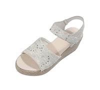 Cocila Sandales Femme Été Confortable Mode Pour Femmes Dames Bout Ouvert Semelle En Lin Paillettes Compensées Rome Chaussures Entre Doigts Noires 44 Ouvertes Ete Pieds Sensibles Plate Nue Pied Beige