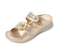 Cocila Sandales Femmes Été Confortable Compensées Plateforme Pantoufles Ouvertes L'Été Respirants Beach -On Chaussures Toe Pour Orthopédiques Femme Chaussons Ete Sandale Talon Compensé Claquette Or