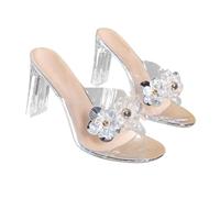 Cocila Sandales Femmes éTé Talon Grossier Eau Fleur Transparent Ligne Droite Avec Pantoufles à Talons Hauts Sandale Sport Femmes Cuir ÉTé Confortable Chaussures De Marche Plateforme Naturel