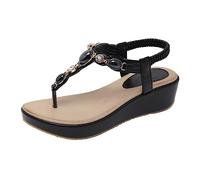 Cocila Sandales Femmes Style Barefoot LéGer Perle Tongs Strass Arc Soutien Boucle String éTé Plage Bout Ouvert Diapositives Chaussure CompenséE Femmes Beach Shoes Woman Black Mid Heel Womens