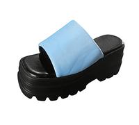 Cocila Sandales Pour Femmes Décontractées D'Été Wedge Claquettes Été Couleur Unie Tissu Bout Ouvert Plate- Imperméable À Semelle Épaisse Mules Compensées Femme Talon Compensé Ete Chaussures Bleu ciel