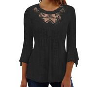 Cocila Soldes Liquette Femme Tee Shirts Femme Manche 3/4 Chemisier Blanc Manches Courtes Blouse Chimie 100% Coton Rose Poudré Boheme Imprimé Fleurs Chat Monsieur Madame Decollete Cintré Tenue Chic Et